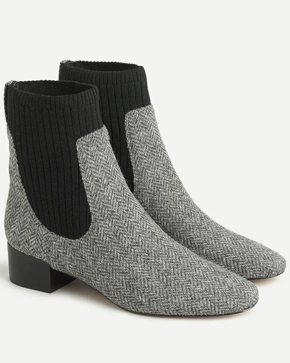 J. Crew Ribbed-shaft herringbone boots sz 9 black white wool knit ankle bootie